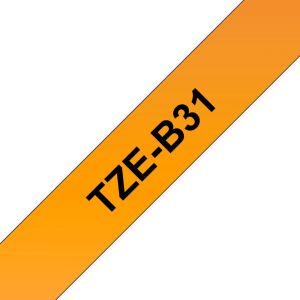 Brother TZE-B31 Etiketten erstellendes Band Schwarz auf leuchtend Orange