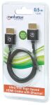 Manhattan Ultradünnes High Speed HDMI-Kabel mit Ethernet-Kanal, HEC, ARC, 3D, 4K, HDMI-Stecker auf HDMI-Stecker, geschirmt, schwarz, 0,5 m