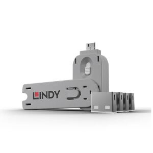 Lindy 40454 Schnittstellenblockierung Schnittstellenblockierung + Schlüssel USB Typ-A Weiß Acrylnitril-Butadien-Styrol (ABS) 5 Stück(e)