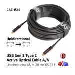 CLUB3D USB Gen 2 Type C Active Optical Cable A/V Unidirectional M/M 20 m/ 65.62 ft