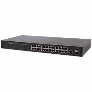 Intellinet 24-Port Web-Managed Gigabit Ethernet Switch mit 2 SFP-Ports, 24 x 10/100/1000 Mbit/s RJ45 Ports + 2 x SFP, IEEE 802.3az Energy Efficient Ethernet, SNMP, QoS, VLAN, ACL, 19" Rackmount