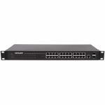 Intellinet 24-Port Web-Managed Gigabit Ethernet Switch mit 2 SFP-Ports, 24 x 10/100/1000 Mbit/s RJ45 Ports + 2 x SFP, IEEE 802.3az Energy Efficient Ethernet, SNMP, QoS, VLAN, ACL, 19" Rackmount