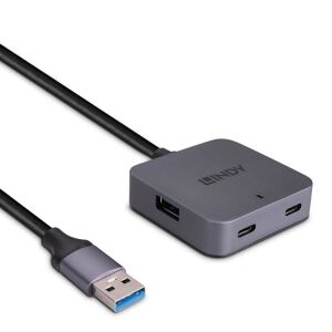Lindy 43388 Schnittstellen-Hub USB 3.2 Gen 1 (3.1 Gen 1) Type-A 5000 Mbit/s Schwarz, Grau