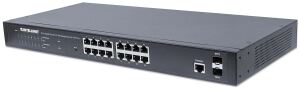 Intellinet 16-Port Gigabit Ethernet PoE+ Web-Managed Switch mit 2 SFP-Ports, IEEE 802.3at/af Power over Ethernet (PoE+/PoE)-konform, 374 W, Endspan, PDM-Funktion, 19" Rackmount