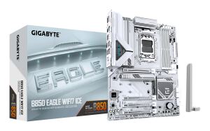 GIGABYTE B850 EAGLE WIFI7 ICE Mainboard – AMD Ryzen 9000 Serie Prozessoren, digitales 8+2+2 Phasen VRM, bis zu 8200 MHz DDR5 (O.C.), 1x PCIe 5.0 + 2x PCIe 4.0 M.2, Wi-Fi 7, 2.5 GbE LAN, USB 3.2 Gen 2