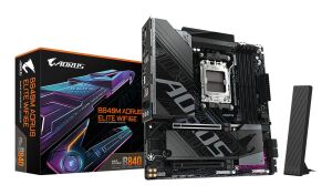 GIGABYTE B840M AORUS ELITE WIFI6E Mainboard – AMD Ryzen 9000 Prozessoren, 10+2+2 Phasen VRM, bis zu 8200 MHz DDR5 (O.C.), 2 x M.2 PCIe 4.0, Wi-Fi 6E, 2.5 GbE LAN, USB 3.2 Gen 2