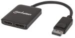 Manhattan DisplayPort auf 2-Port DisplayPort MST-Hub, Zum Verteilen eines DisplayPort-Signals auf zwei DisplayPort-Monitore, Anzeigemodi Gespiegelt, Erweitert und Videowand, 4K@30Hz, Stromversorgung über USB, schwarz