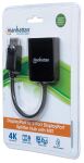 Manhattan DisplayPort auf 2-Port DisplayPort MST-Hub, Zum Verteilen eines DisplayPort-Signals auf zwei DisplayPort-Monitore, Anzeigemodi Gespiegelt, Erweitert und Videowand, 4K@30Hz, Stromversorgung über USB, schwarz