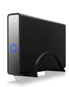 ICY BOX IB-382H-C31, USB 3.2 Gen 2 Gehäuse für 2,5 od. 3,5 SATA HDD/SSD, integrierter Hub 1x USB-C 2x USB-A, 10 Gbit/s, 12V 3A Netzteil, schwarz
