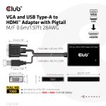 CLUB3D VGA and USB Type-A to HDMI Adapter with Pigtail M/F 0.6m/1.97ft 28AWG