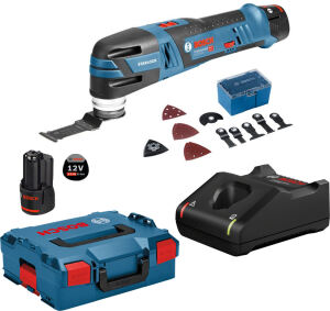 Bosch Professional GOP 12V-28 Akku-Multifunktionswerkzeug inkl. L-Boxx + 2 Akkus 3.0Ah + Zubehör (06