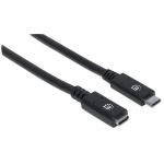 Manhattan SuperSpeed+ USB-C Verlängerungskabel, USB 3.1 Gen2, Typ C-Stecker auf Typ C-Buchse, 10 Gbit/s, 5 A, 0,5 m, schwarz