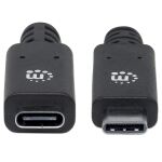Manhattan SuperSpeed+ USB-C Verlängerungskabel, USB 3.1 Gen2, Typ C-Stecker auf Typ C-Buchse, 10 Gbit/s, 5 A, 0,5 m, schwarz
