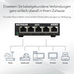 NETGEAR GS305 Switch 5 Port Gigabit Ethernet LAN Switch (Plug-and-Play Netzwerk Switch, LAN Verteiler, Hub energieffizient, lüfterlos, robustes Metallgehäuse)