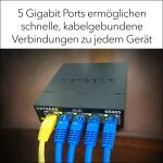 NETGEAR GS305 Switch 5 Port Gigabit Ethernet LAN Switch (Plug-and-Play Netzwerk Switch, LAN Verteiler, Hub energieffizient, lüfterlos, robustes Metallgehäuse)