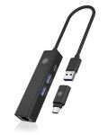 ICY BOX IB-HUB1439-LAN, USB 3.2 Gen 1 HUB und LAN Adapter, Type-A+C zu 2x USB-A & 1x USB-C® & Gigabit LAN, USB Type-A zu Type-C Adapter, Aluminium, schwarz