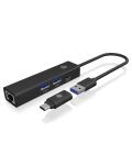 ICY BOX IB-HUB1439-LAN, USB 3.2 Gen 1 HUB und LAN Adapter, Type-A+C zu 2x USB-A & 1x USB-C® & Gigabit LAN, USB Type-A zu Type-C Adapter, Aluminium, schwarz