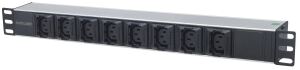 Intellinet 19" 8-fach Steckdosenleiste mit C13-Kaltgerätesteckdosen und Kabelklemmen, PDU mit abnehmbarem Stromkabel (2 m) und rückseitigem C20-Stromeingang, 1 HE