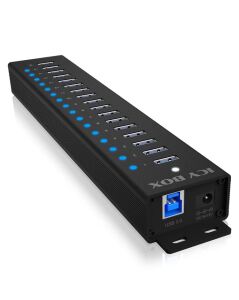 ICY BOX IB-HUB1717-U3, 16+1 port USB Hub, 16x USB, 1x USB Laden, USB 3.2 Gen 1, 96W Netzteil, Aluminium, schwarz