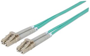 Intellinet Glasfaser LWL-Anschlusskabel, Duplex, Multimode, LC/LC, 50/125 µm, OM3, 2 m, Aqua