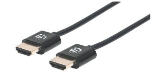 Manhattan Ultradünnes High Speed HDMI-Kabel mit Ethernet-Kanal, HEC, ARC, 3D, 4K, HDMI-Stecker auf HDMI-Stecker, geschirmt, schwarz, 1 m