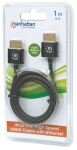 Manhattan Ultradünnes High Speed HDMI-Kabel mit Ethernet-Kanal, HEC, ARC, 3D, 4K, HDMI-Stecker auf HDMI-Stecker, geschirmt, schwarz, 1 m