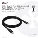CLUB3D USB4 Gen3x2 Type-C Bi-Direktional Kabel 8K60Hz 40Gbps PD 240W(48V/5A) EPR St/St 2m