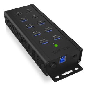 ICY BOX IB-HUB1703-QC3, 7 Port USB 3.2 Gen 1 mit 1x QC 3.0 Ladeanschluss + 2x BC 1.2 Ladeanschlüsse, Aluminium-Gehäuse, mit 12 V/5 A Netzteil
