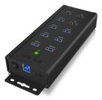 ICY BOX IB-HUB1703-QC3, 7 Port USB 3.2 Gen 1 mit 1x QC 3.0 Ladeanschluss + 2x BC 1.2 Ladeanschlüsse, Aluminium-Gehäuse, mit 12 V/5 A Netzteil