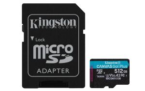 Kingston Technology 512GB microSDXC Canvas Go Plus Gen4 200 MB/s A2 U3 V30-Karte + Adapter