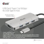 CLUB3D 4-Port USB-A Hub for USB-C – 10Gbps Fast Transfer