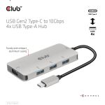 CLUB3D 4-Port USB-A Hub for USB-C – 10Gbps Fast Transfer