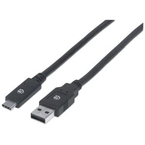 Manhattan USB 3.1 Typ C Gen1-Kabel, Typ C-Stecker auf Typ A-Stecker, 5 Gbit/s, 2 m, schwarz