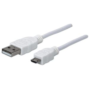 Manhattan Hi-Speed USB Micro-B Anschlusskabel, USB 2.0, Typ A Stecker - Micro-B Stecker, 480 Mbps, 1 m, weiß