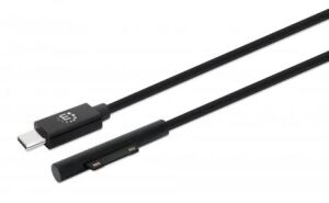 Manhattan Surface Connect auf USB-C Ladekabel, Surface Connect-Stecker auf USB-C-Stecker, 15 V/3 A, 1,8 m, schwarz