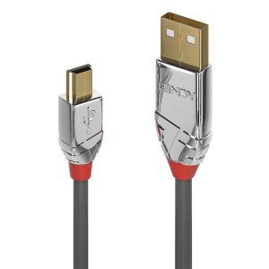 Lindy 36634 USB Kabel USB 2.0 5 m USB A Mini-USB B 0,48 Gbit/s Grau