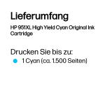 HP 951XL Cyan Original Druckerpatrone mit hoher Reichweite