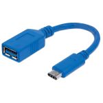 Manhattan SuperSpeed USB-C Anschlusskabel, USB 3.2, Gen1, Typ C-Stecker - Typ A-Buchse, 5 Gbit/s, 15 cm, blau