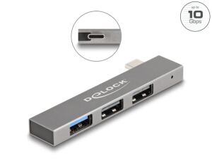 DeLOCK 3 Port Slim USB Hub mit USB Type-C zu 1 x USB 10 Gbps USB Typ-A + 2 x USB 2.0 Typ-A
