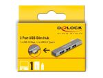 DeLOCK 3 Port Slim USB Hub mit USB Type-C zu 1 x USB 10 Gbps USB Typ-A + 2 x USB 2.0 Typ-A