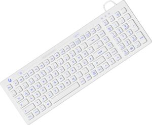 KeySonic KSK-6031INEL-Wh (DE), Kompakt Hygienetastatur, Industrietastatur, USB, Beleuchtung, weiß
