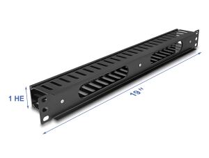 DeLOCK 19″ 1 HE Kabelmanagement Rangierpanel mit 2 Öffnungen Metall / Kunststoff schwarz