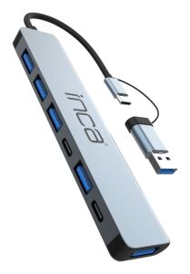 Inca IUTP-7T Schnittstellen-Hub USB 3.2 Gen 1 (3.1 Gen 1) Type-A + Type-C 5000 Mbit/s Grau