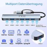 Inca IUTP-7T Schnittstellen-Hub USB 3.2 Gen 1 (3.1 Gen 1) Type-A + Type-C 5000 Mbit/s Grau