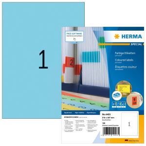 HERMA Farbige Etiketten A4 210x297 mm blau Papier matt 100 St.