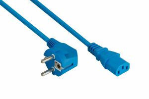 Kabelmeister Netzkabel Schutzkontakt-Stecker Typ E+F (90° gew.) an Kaltgeräte-Buchse C13, blau, 1,00mm², 3m