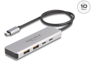 DeLOCK USB 10 Gbps USB Type-C Hub mit 2 x USB Typ-A und 2 x USB Type-C mit 35 cm Anschlusskabel