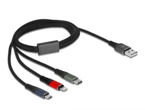 DeLOCK USB Ladekabel 3 in 1 Typ-A zu Lightning / Micro USB / USB Type-C 1 m 3-farbig