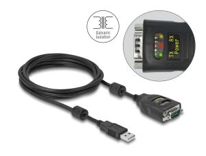 DeLOCK Adapter USB 2.0 Typ-A zu Seriell RS-232 D-Sub 9 Pin 2,5 kV Galvanische Isolation 2 m