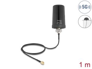 DeLOCK 5G LTE GNSS WiFi 6 Antenne SMA Stecker 1,1 - 4,0 dBi omnidirektional mit Anschlusskabel ULA100 1 m Dachmontage outdoor schwarz